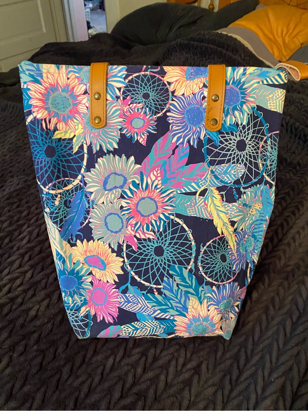 Floral Dreamcatcher Tote Bag - Blue & Pink Multicolor